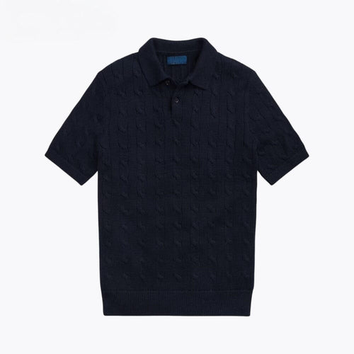 Cable-Knit Cotton Polo-Collar Sweater