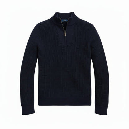 Waffle-Knit Wool-Cotton Quarter-Zip Sweater