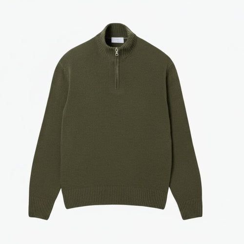 Zipped High Neck Carded Wool Sweater